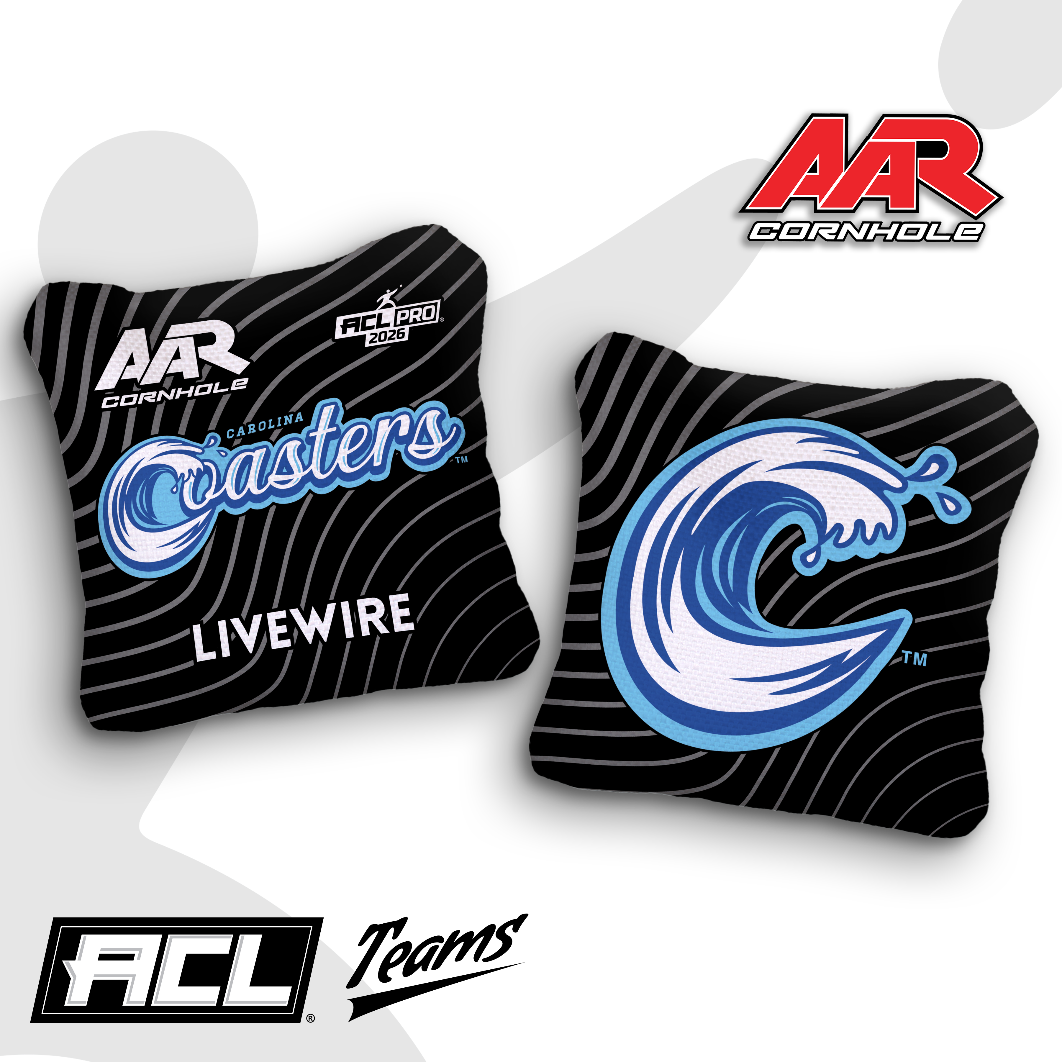 2026 AAR Cornhole Bags - Coasters Wave Edition - Black - ACL Pro Stamped - Multiple Series - SET OF 4